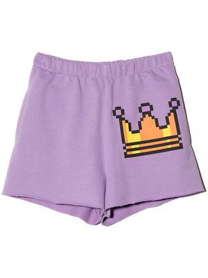 Natasha Zinko Kids Pixel Crown-print shorts - Purple