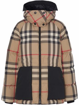 Burberry detachable hood check puffer jacket - Brown