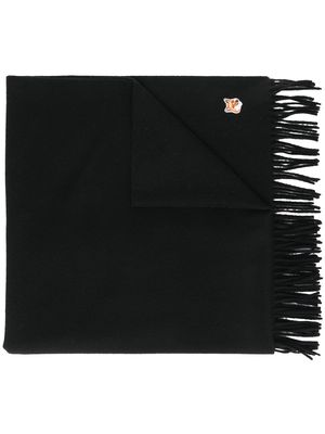 Maison Kitsuné logo-patch fringed scarf - Black