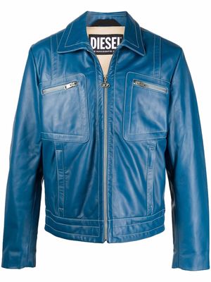 Diesel multi-pocket zip-up leather jacket - Blue