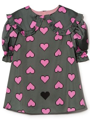 Natasha Zinko Kids pixellated heart print dress - Green