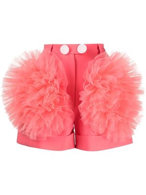 Loulou ruffled tulle tailored shorts - Pink