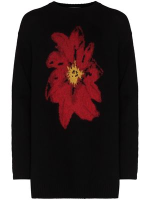 Yohji Yamamoto flower-intarsia crew-neck jumper - Black