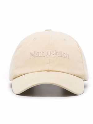 Nanushka logo-embroidered organic cotton cap - Yellow