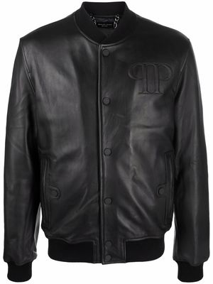Philipp Plein Hexagon leather bomber jacket - Black