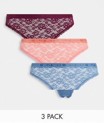 Gilly Hicks core lace logo thong 3 pack in multi