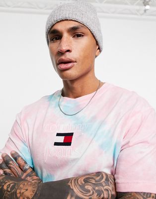 Tommy Jeans tie dye limited capsule back flag logo print t-shirt in multi