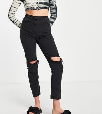 Parisian Tall ripped mom jeans in washed black