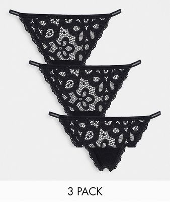 Gilly Hicks crochet lace string thong 3 pack in multi-Black