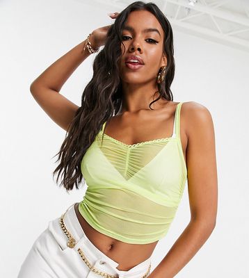 ASYOU ruched side sweetheart mesh cami top in yellow