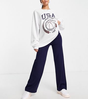 ASOS DESIGN Maternity knit wide leg pants with front seam detail in navy - part of a set