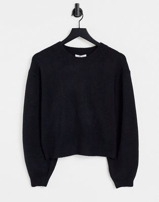 & Other Stories round neck balloon sleeve sweater in black