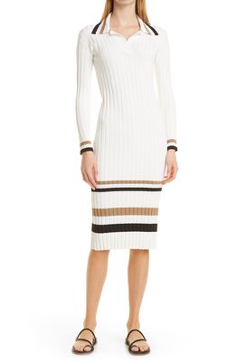 BOSS Fortugale Long Sleeve Midi Sweater Dress in Open White