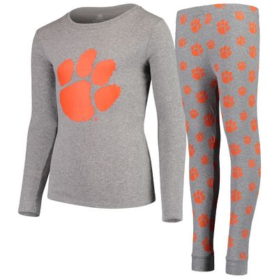 Outerstuff Youth Heathered Gray Clemson Tigers Long Sleeve T-Shirt & Pant Sleep Set