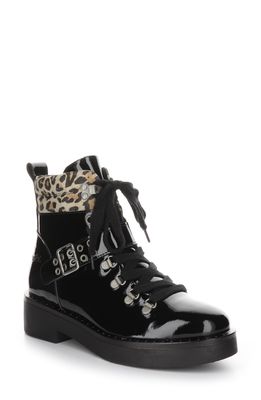 Bos. & Co. Fairy Waterproof Combat Boot in Black/Leopard Patent Leather