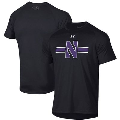 Men's Under Armour Black Northwestern Wildcats Logo Stripe Performance Raglan T-Shirt