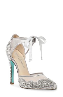 Betsey Johnson Iris Embellished Ankle Tie Pump in Silver