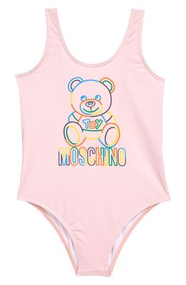 Moschino Kids' Bear Logo One-Piece Swimsuit in 50209 Rose