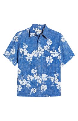 Reyn Spooner Men's 50th State Floral Print Short Sleeve Button-Up Shirt in Blue