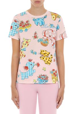 Moschino Calico Animal Cotton T-Shirt in Fantasy Print Pink