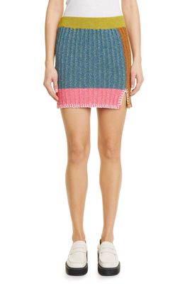 YanYan Tweedle Colorblock Knit Miniskirt in Ochre Multi