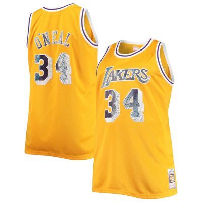 Men's Mitchell & Ness Shaquille O'Neal Gold Los Angeles Lakers Big & Tall 1996-97 NBA 75th Anniversary Diamond Swingman Jersey