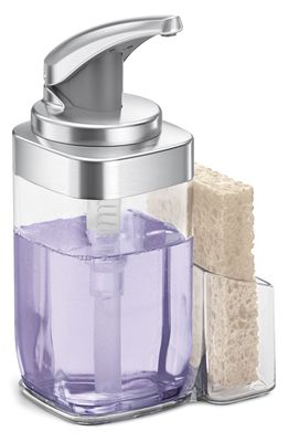 simplehuman Square Soap Dispenser with Sponge Caddy in Brushed Nickel