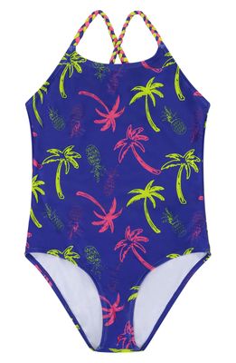 Andy & Evan Kids' Palm Tree One-Piece Swimsuit in Blue/Neon