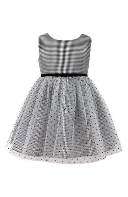 Popatu Kids' Gingham & Swiss Dot Dress in Black/White