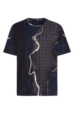 Fendi Men's Earth Print T-Shirt in Moonlight