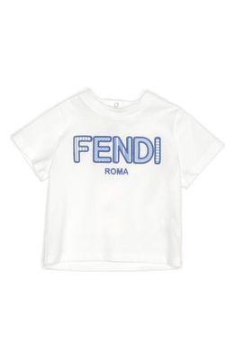 Fendi Logo Embroidered T-Shirt in White/Blue