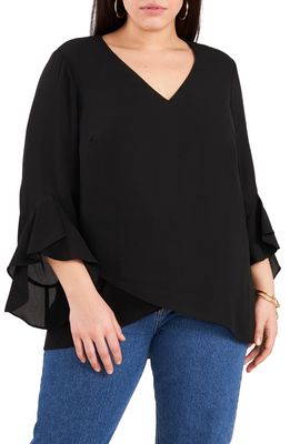 Vince Camuto Flutter Sleeve Crossover Georgette Tunic Top in Black