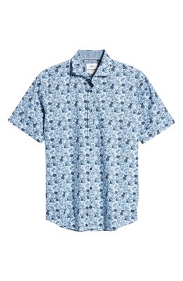Brax Hardy Floral Stretch Short Sleeve Button-Up Shirt in Smoke Blue