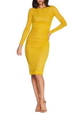 Dress the Population Mona Lace Body-Con Long Sleeve Dress in Canary