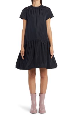 Moncler Short Sleeve Dropwaist Taffeta Dress in 999 Black