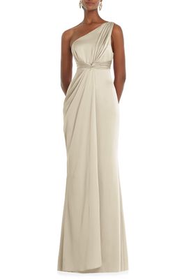 Dessy Collection One-Shoulder Satin Gown in Champagne