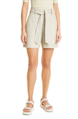 Vince Belted Leather Shorts in Light Dove