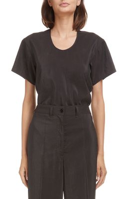 Lemaire Scoop Neck Silk Blend T-Shirt in Ebony 982