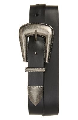 Saint Laurent Folk Buckle Leather Belt in Black