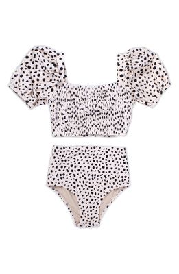 Shade Critters Kids' Dalmatian Puff Sleeve Two-Piece Swimsuit in Honey Brown