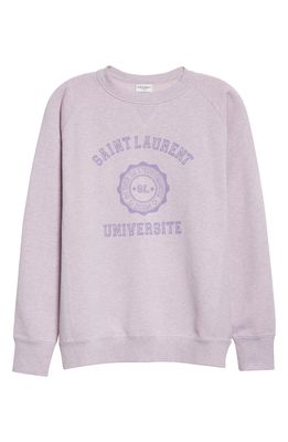 Saint Laurent Men's Oversize Universite Crest Organic Cotton Crewneck Sweatshirt in Lilac