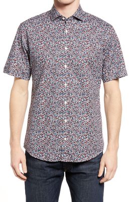 Brax Men's Hardy Stretch Floral Short Sleeve Button-Up Shirt in Smoke Blue