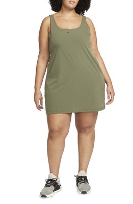 Nike Bliss Lux Tank Romper Dress in Medium Olive/Clear