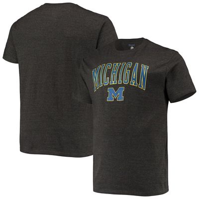 Men's Champion Heathered Charcoal Michigan Wolverines Big & Tall Arch Over Wordmark T-Shirt in Heather Charcoal