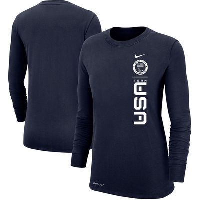Women's Nike Navy U.S. Paralympics Logo Performance Long Sleeve T-Shirt