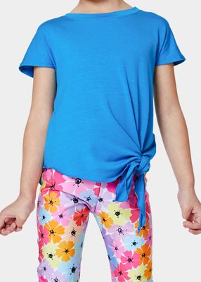 Girl's Self-Tie Hem Solid T-Shirt, Size 4-6X