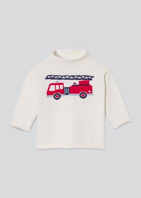 Boy's Fraser Roll-Neck Firetruck Intarsia Sweater, Size 6M-7