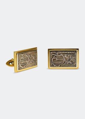 Men's 18K Yellow Gold Ancient Samurai Coin Cufflinks