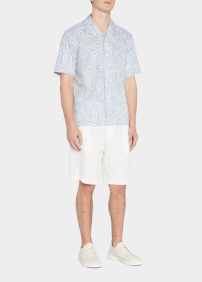 Men's Geometric-Print Cotton Camp Shirt