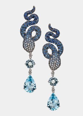 White Gold Diamond, Blue Sapphire and Aquamarine Earrings from the Snake Collection